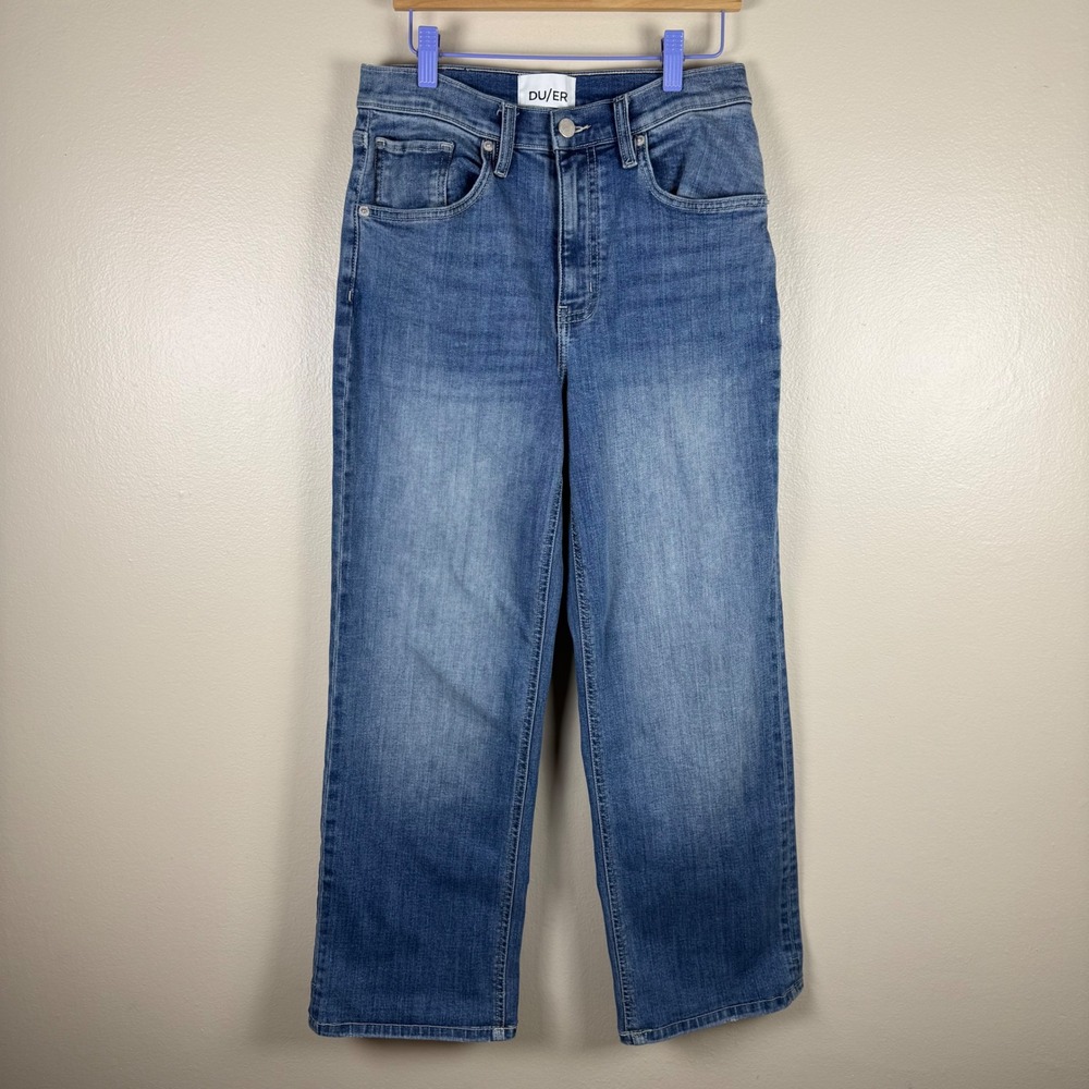 DU/ER Women's 26 Performance Denim Blue Medium Wash Straight Leg Jeans